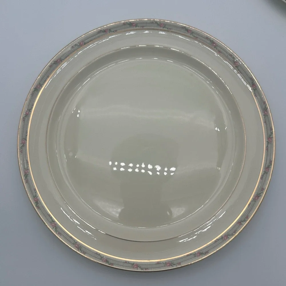 Taylor Smith Taylor Dinner Plates Set of 4 Pink Rose Gold Trim Ivory Vintage